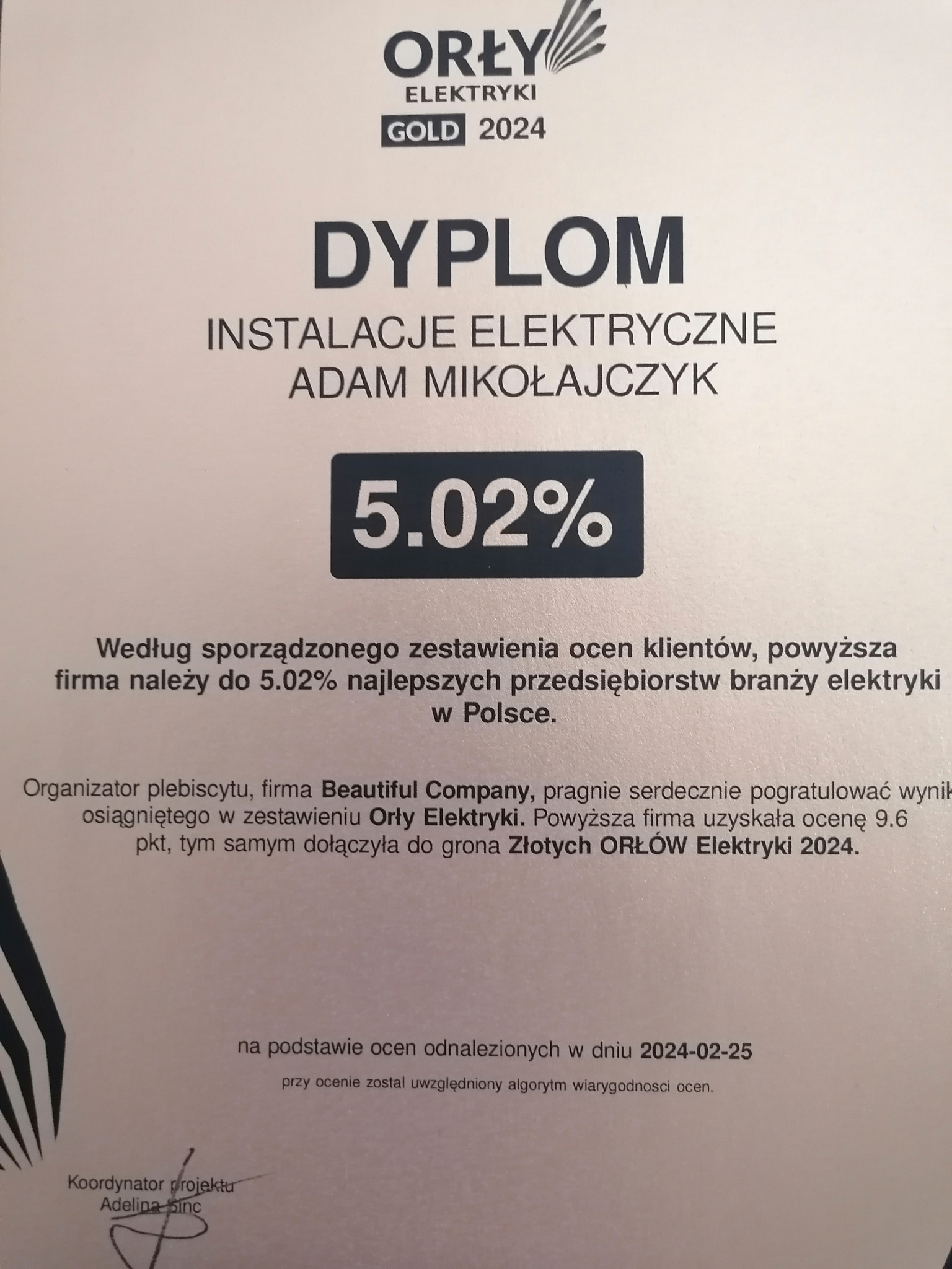Dyplom orly elektryki